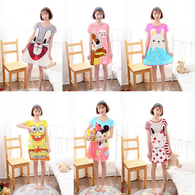 阿裏巴巴地攤貨源網睡裙女夏短袖大碼寬松卡通中長款居家連衣裙