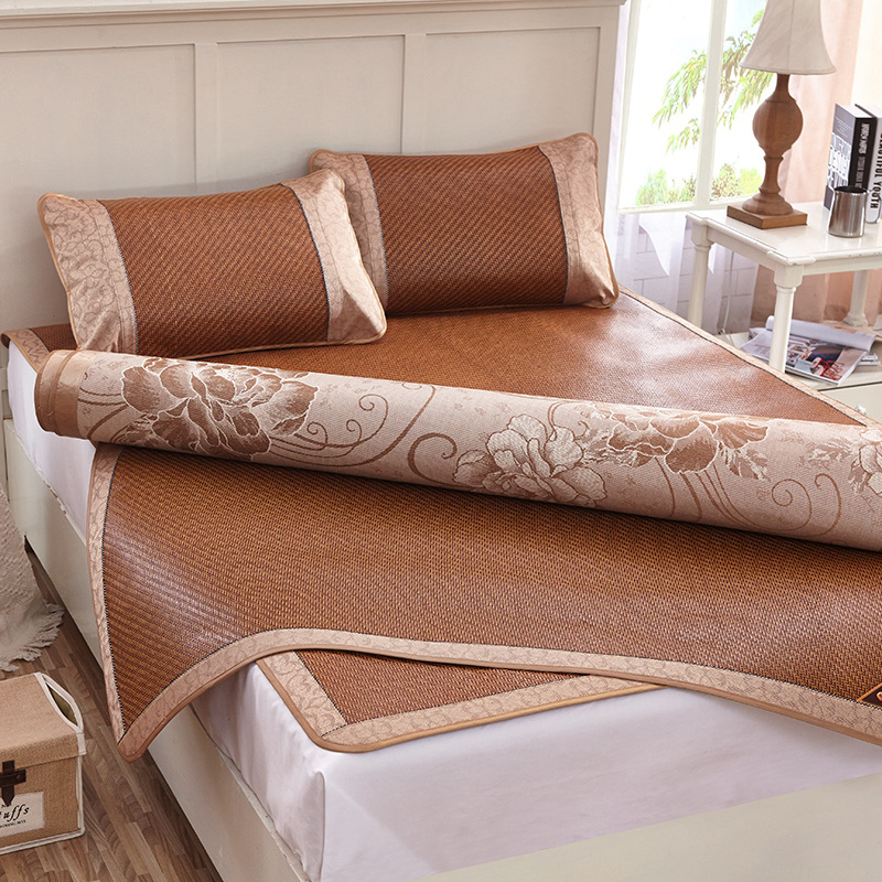 夏季凉席藤席三件套双面可折叠加厚空调软席1.8m夏天冰丝凉席家用