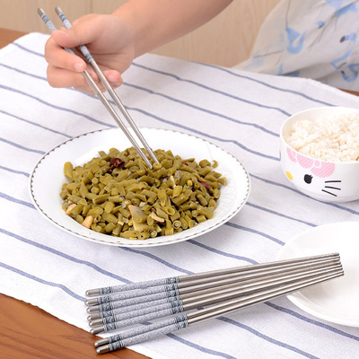 household Blue and white porcelain printing chopsticks Portable Stainless steel household chopsticks Hollow heat insulation printing Meal chopsticks