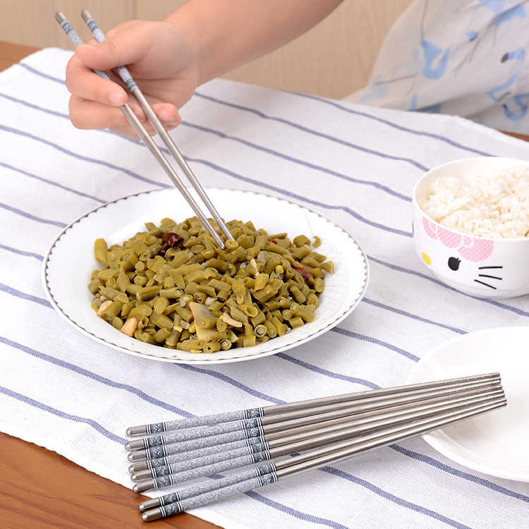 household Blue and white porcelain printing chopsticks Portable Stainless steel household chopsticks Hollow heat insulation printing Meal chopsticks