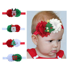 2022 European and American Baby Christmas Decor Headband, Children's Christmas New Arrival Old Flower Splicing Cartoon Pattern Hairband