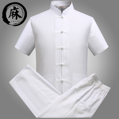 Linen Tang suit shirt for male short sleeve suit men Hanfu