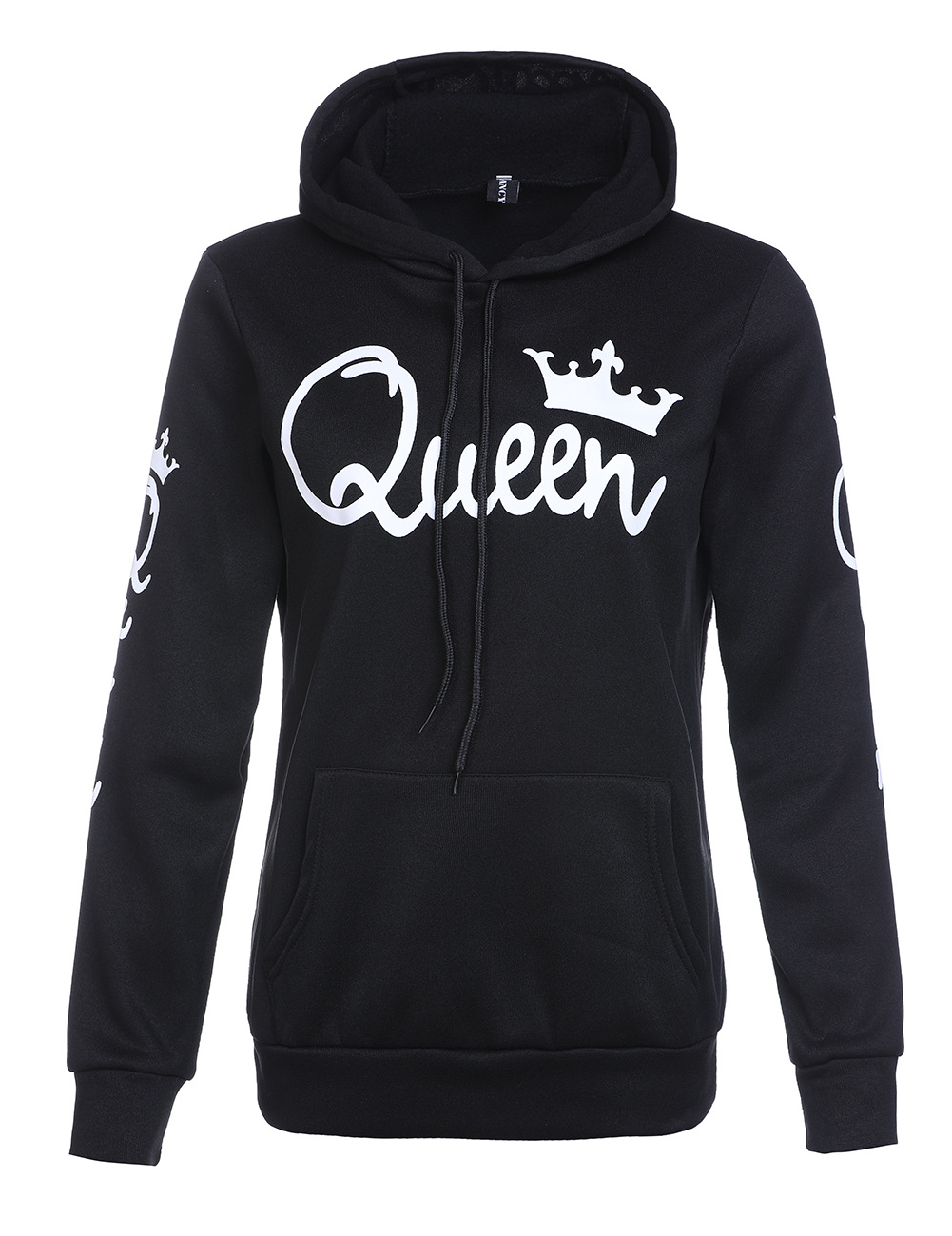 QUEEN KING Letter Print Long Sleeve Hooded Couple Sweatshirt NSHEQ64647