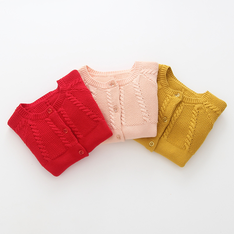 2023 niñas cuello redondo giro suéter cardigan chal algodón versátil de los niños suéter manga larga abrigo engrosado
