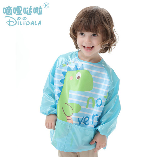 Children's Full Waterproof Cartoon Long Sleeve Coverall, Stain-Proof and Washable Drawing Suit for Boys and Girls, One Size Available, Dropshipping