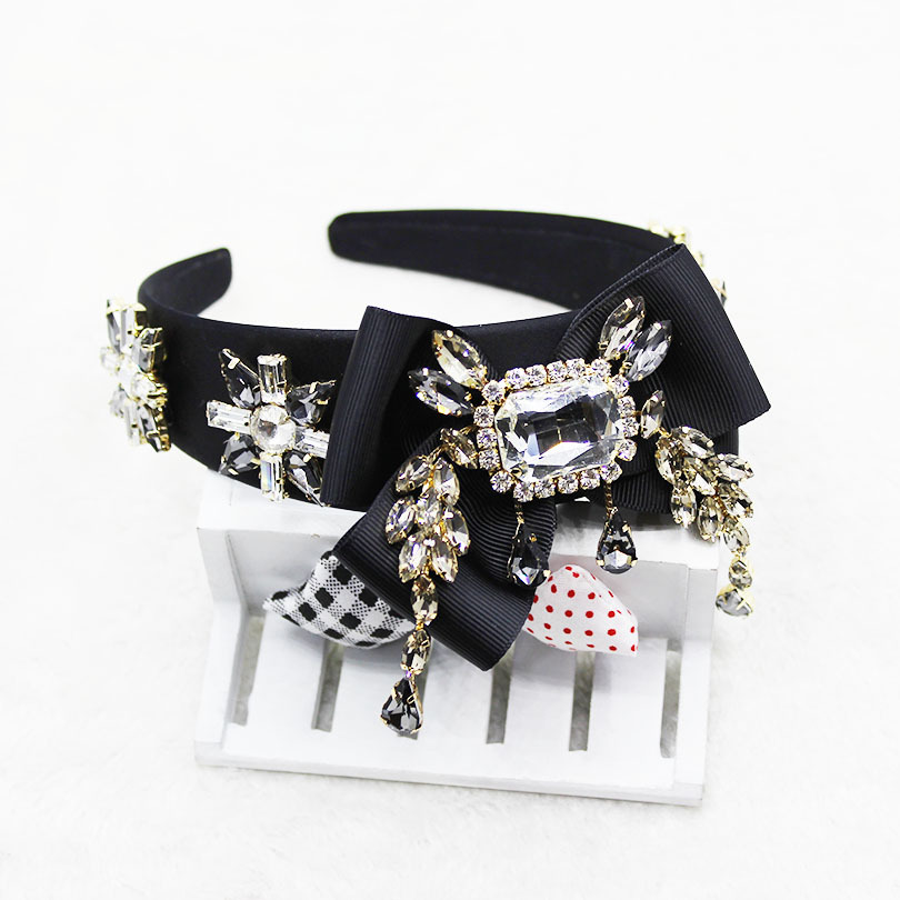 Baroque Catwalk Bow Geometry With Large Gem Tassel Headband Hair Accessories display picture 6