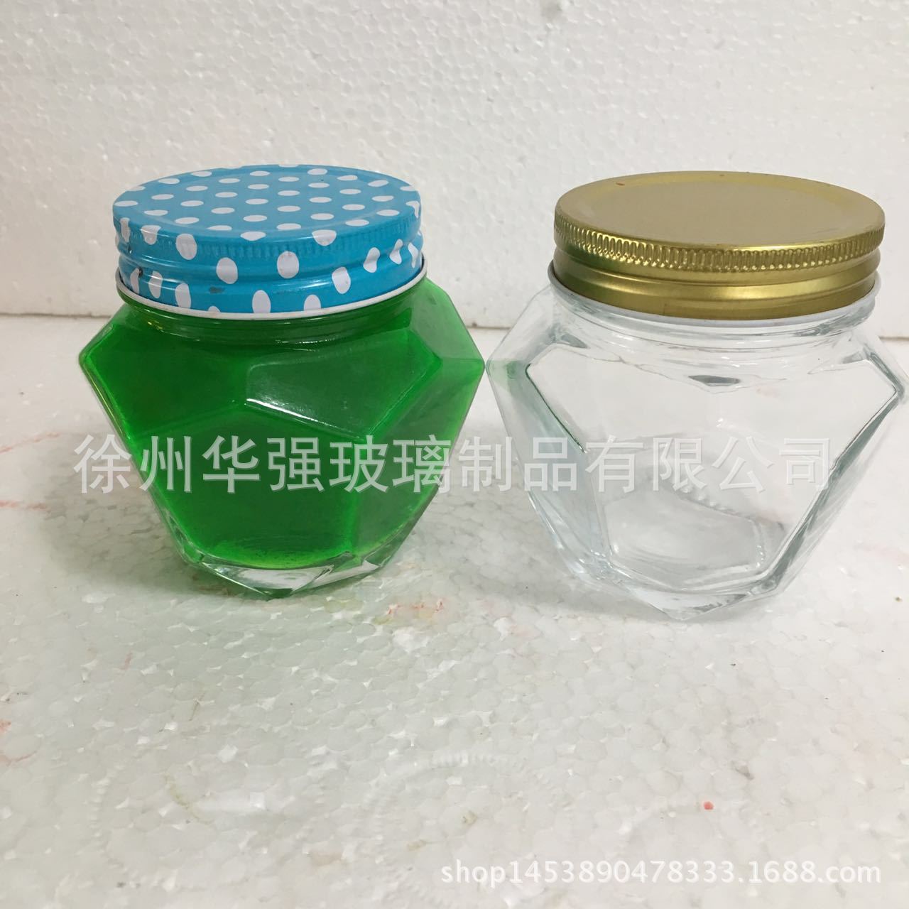 批发六棱玻璃蜂蜜瓶 透明酱菜瓶罐头瓶 玻璃果酱瓶辣椒酱瓶可定制
