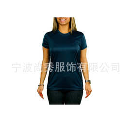 女式厂家纯涤光板短袖T恤  欧码尺寸 可印制logo图案