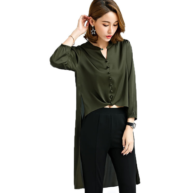 Long Swallow Chiffon Shirts with Loose Collar Loose Individual Top