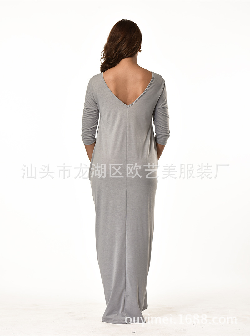 Loose Fit Solid Color Maxi Dress Casual Style Plus Size Long Sleeve Ideal for Autumn and Winter Wholesale Available
