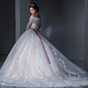 Wedding dress new European and american bride marriage one word shoulder long sleeve lace trailing thin big code