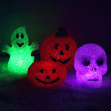 塑料水晶南瓜七彩小夜灯万圣节南瓜灯鬼头米粒灯南瓜电子小夜灯