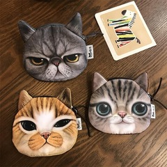 Cat Wallet for Women, Cute Fabric Mini Zipper Coin Purse, Creative Student Cat Face Bag, Dropshipping One Piece