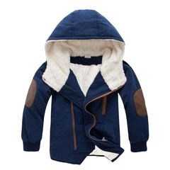 Export Trade Children's Clothing Boys' Cotton Coat Zipper Cotton Coat Children's Medium and Large Children's Thickened Fleece Hooded Long-Sleeved Children's Cotton Coat 