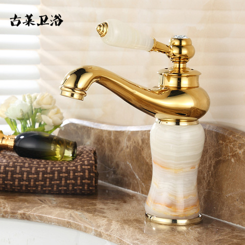 European style faucet basin hot and cold sapphire marble basin faucet all copper gold washbasin faucet