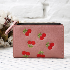 Vertical buckle cherry embroidered short trendy small coin purse, new student simple fashionable wallet, wholesale