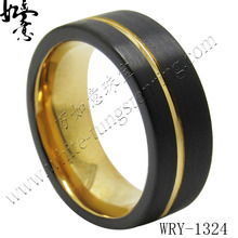万如意钨金戒指 八宽平面拉沙电黑开1/3槽槽和内圈电金欧美现货