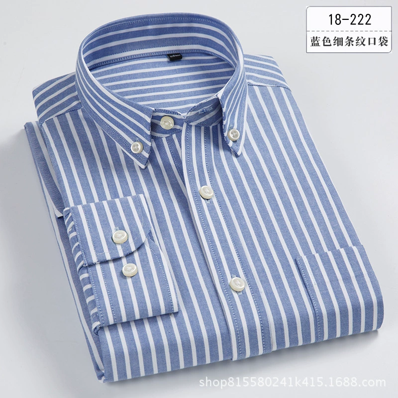 Новая осенняя синяя рубашка Оксфорд из чистого хлопка с длинными рукавами, мужская модная повседневная полосатая куртка с рубашкой для мужчин