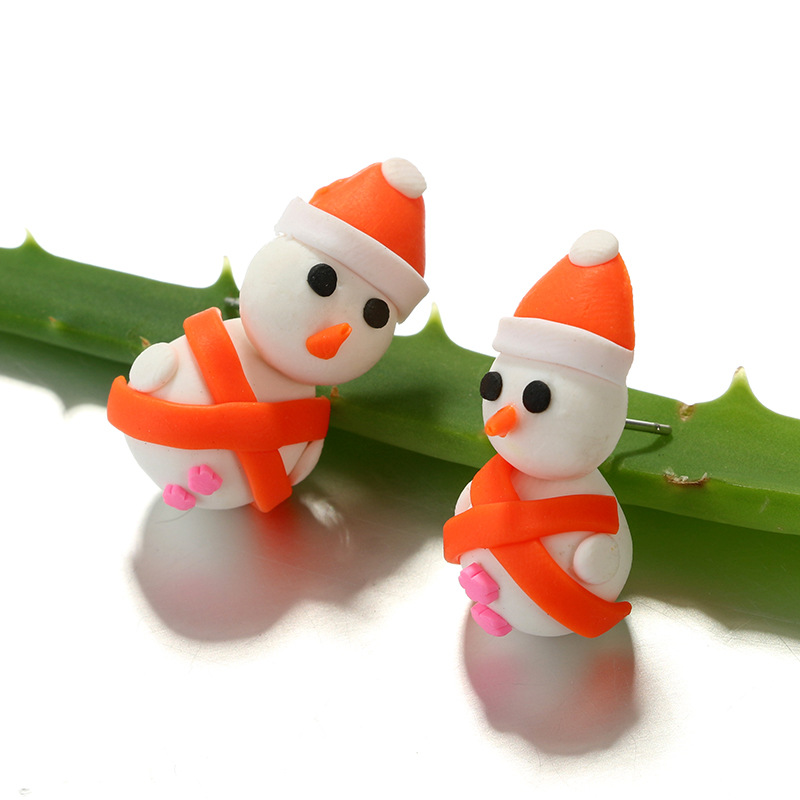 Christmas Series Products Cute Soft Clay Little Snowman Handmade Earrings display picture 3