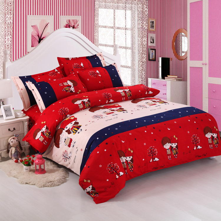 厂家批发印花磨毛贡棉四件套 超柔加厚卡通4件套床上用品