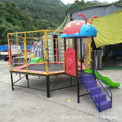 kindergarten children outdoors activity Slide Steel frame Trampoline indoor small-scale Single Trampoline Bungee Jumping bed