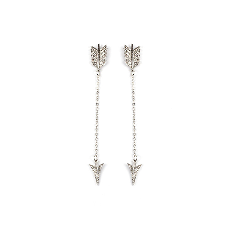 7g Weight Earrings Classification Women'S Gender Gold, Silver Color Hot Sale Popular Ornament Rhinestone Tassel Arrow Earrings European And American Style Women Fashion Stud Earrings 2