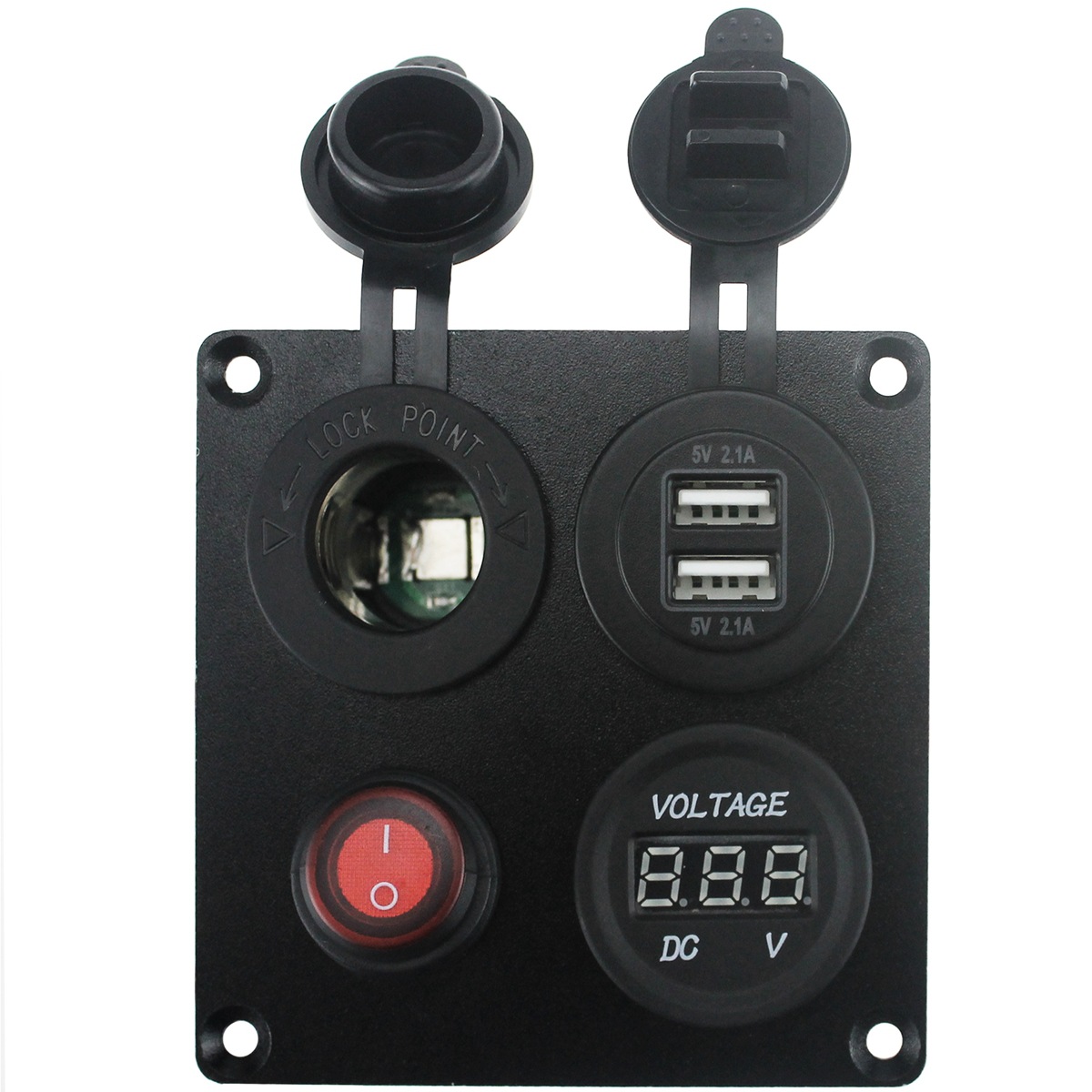 车载充电器组合3+1面板电源母座双USB车充蓝光电压表取电电源