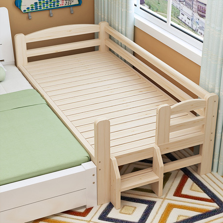 Bán buôn gỗ rắn trẻ em giường đơn mở rộng khâu giường bé thông giường dài với lan can tùy chỉnh giường trẻ em Giường trẻ em