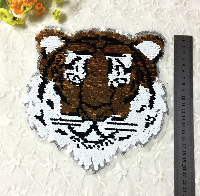 Tiger Exclamation Flip Rectangular Sequin Cloth Paste Clothes Patch Sticker Clothing Accessories Reversible Sequin Cloth display picture 2