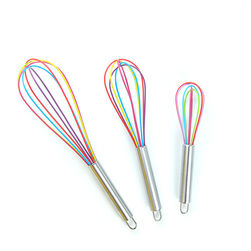 Colorful 8-inch, 10-inch, 12-inch silicone egg beater, stainless steel handle egg mixer, manual household egg beater