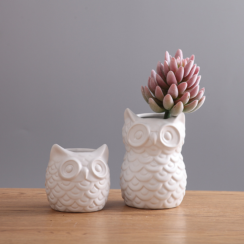 Nórdico simple decoración del hogar gris blanco búho florero de cerámica decoración creativa dormitorio estudio decoración al por mayor