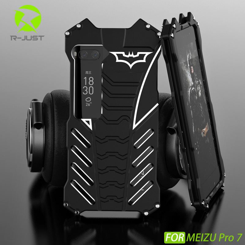 R-Just Batman Shockproof Aluminum Shell Metal Case with Custom Batarang Stent for Meizu Pro 7