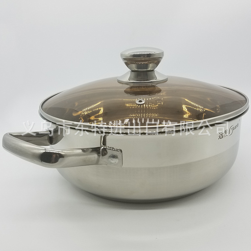 厂家直销不锈钢双耳汤锅高档家用火锅玻璃盖多用途汤锅礼品锅详情图4