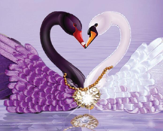 Oujin nianhua Bordado de La Cinta Directa Fábrica de impresión en color colgante pintura Swan Lake amor sala de estar entrada pintura decorativa