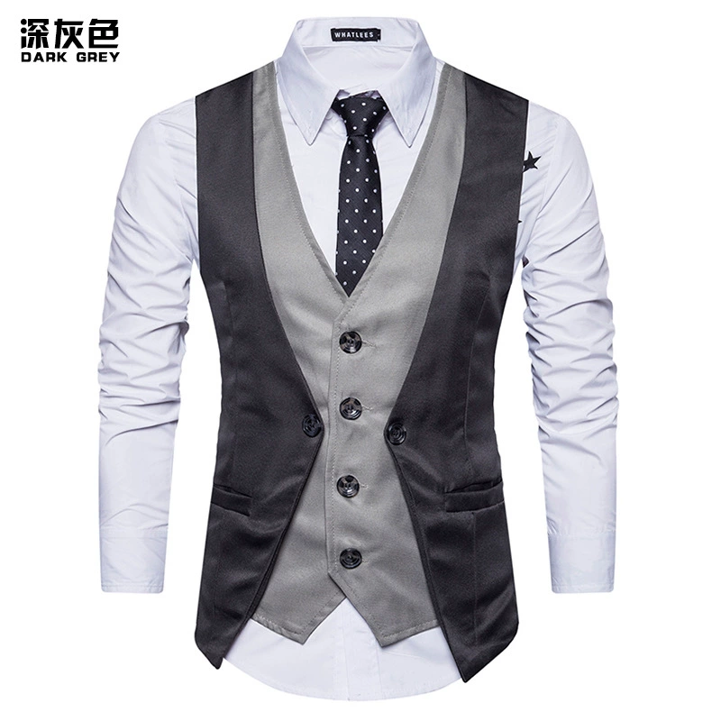 European code new men's personality splicing fake two single -breasted casual vest M25