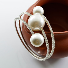 韓版時尚百搭水鑽珍珠手鐲纏繞水鑽大小珍珠手鏈廠家批發T106
