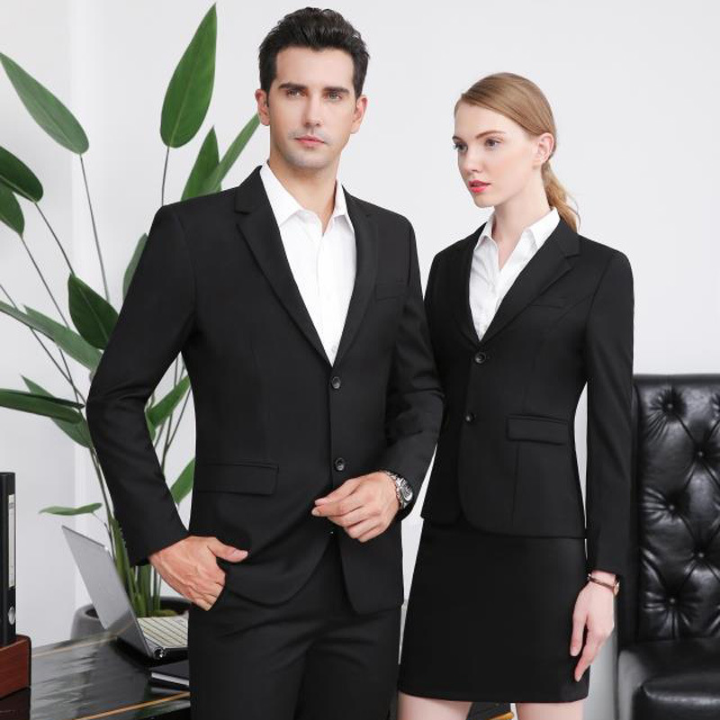 2020春新款男女同款藏蓝色长袖西服职业套装正装西装白领工作服|ms