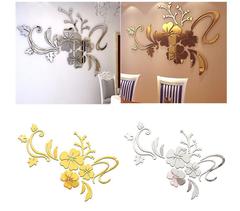 DIY木槿花3d立體亞克力花藤鏡面牆貼 客廳沙發電視牆可一件代發