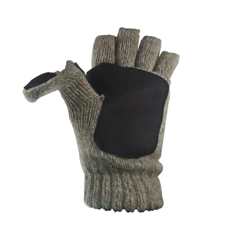 户外钓鱼打猎学生电脑打字男式针织加厚可露半指翻盖防滑加绒手套