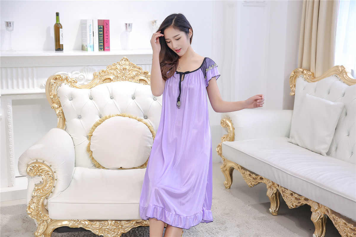 Simple Sexy  Solid Color Short Sleeves Ice Silk Polyester Long Pajamas display picture 35
