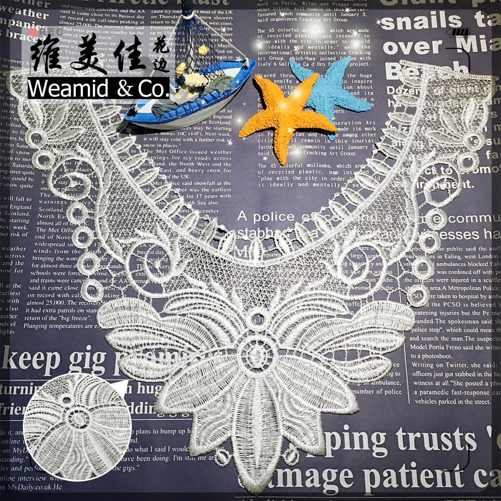 厂家直销 维美佳白色韩版女装涤光圆领领花 水溶蕾丝绣花边DIY