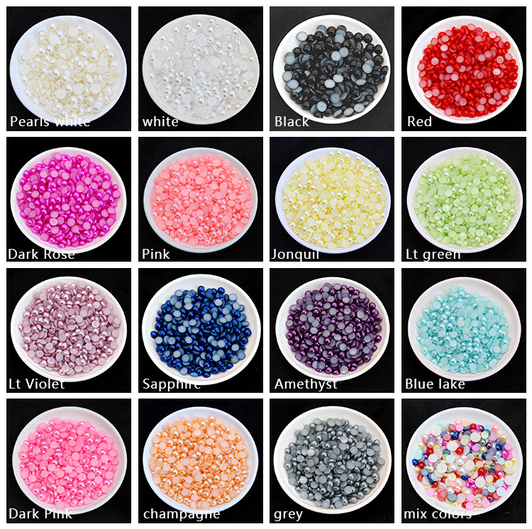 2-8mm AB color Half Pearl Round Bead Flat Back Scrapbook for Craft FlatBack #03