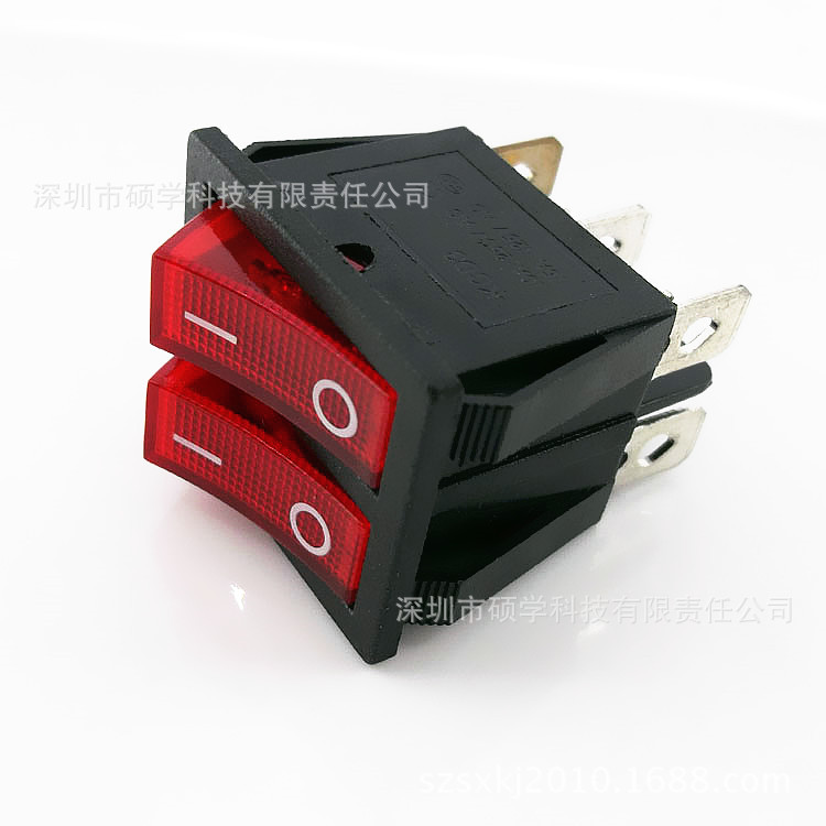 供应 KCD6船型开关31*25mm六脚双联带灯童车双按钮开关带KC认证