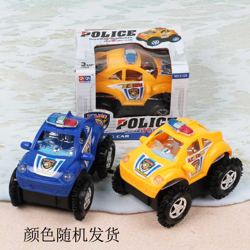 Coche de juguete de volcado eléctrico para niños coche de truco de volcado automático educativo coche de policía suministro de juguete para niños al por mayor