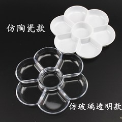 Wholesale 7-Compartment Non-Ceramic Transparent Palette, Plum Blossom Design, for Gouache and Chinese Painting — Thickened & Deepened Mixing Dish