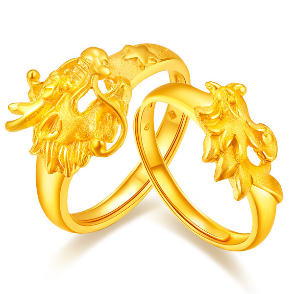 K-Style of 3D Plated Rings for Men and Women, European Coins, Gold-Plated Couple Rings, Dragon and Phoenix Rings, Wedding Rings, Drop Shipping