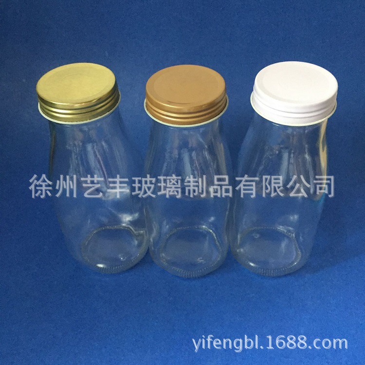 直销透明玻璃300ML饮料瓶 铁盖牛奶瓶 果汁奶茶酸奶瓶
