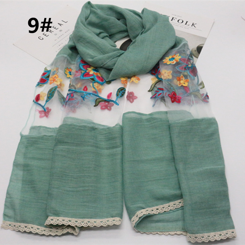 跨境直销速卖通春夏季蕾丝女士单色花边围巾可包头长巾披肩围巾