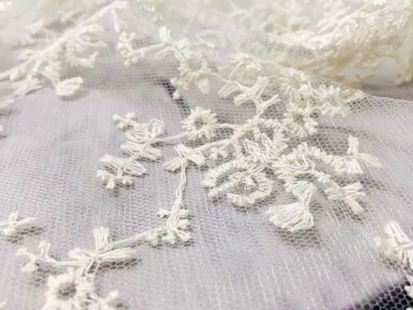 Transparent net embroidered white rice color