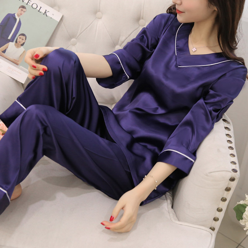 一件代发2020春秋季真丝睡衣休闲女士冰丝薄款韩版V领套头家居服|ms